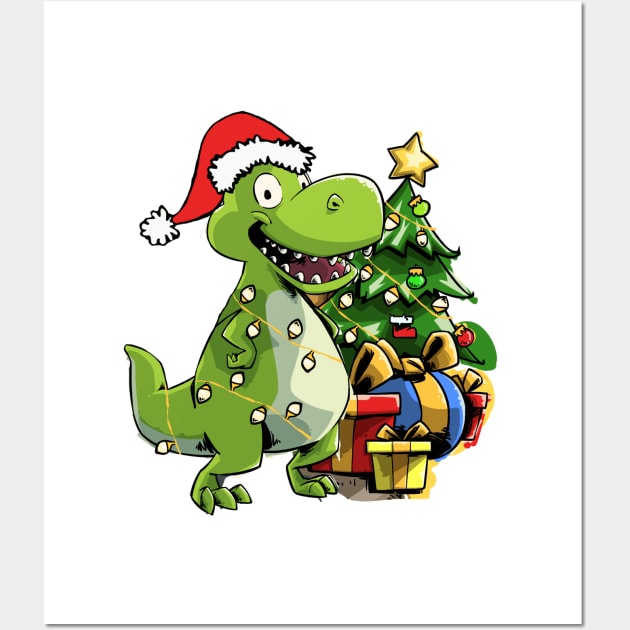 Christmas Dinosaur T Rex Tyrannosaurus Funny Wall Art by iHeartDinosaurs